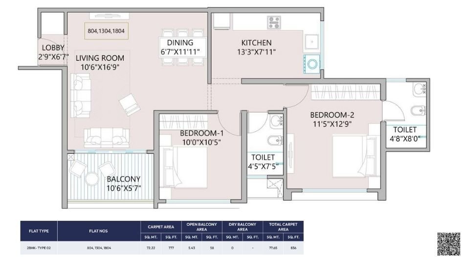Sankla-West-World-Floor-Plan-Tower-4-Floor-Plan-2-BHK-836 Sqft